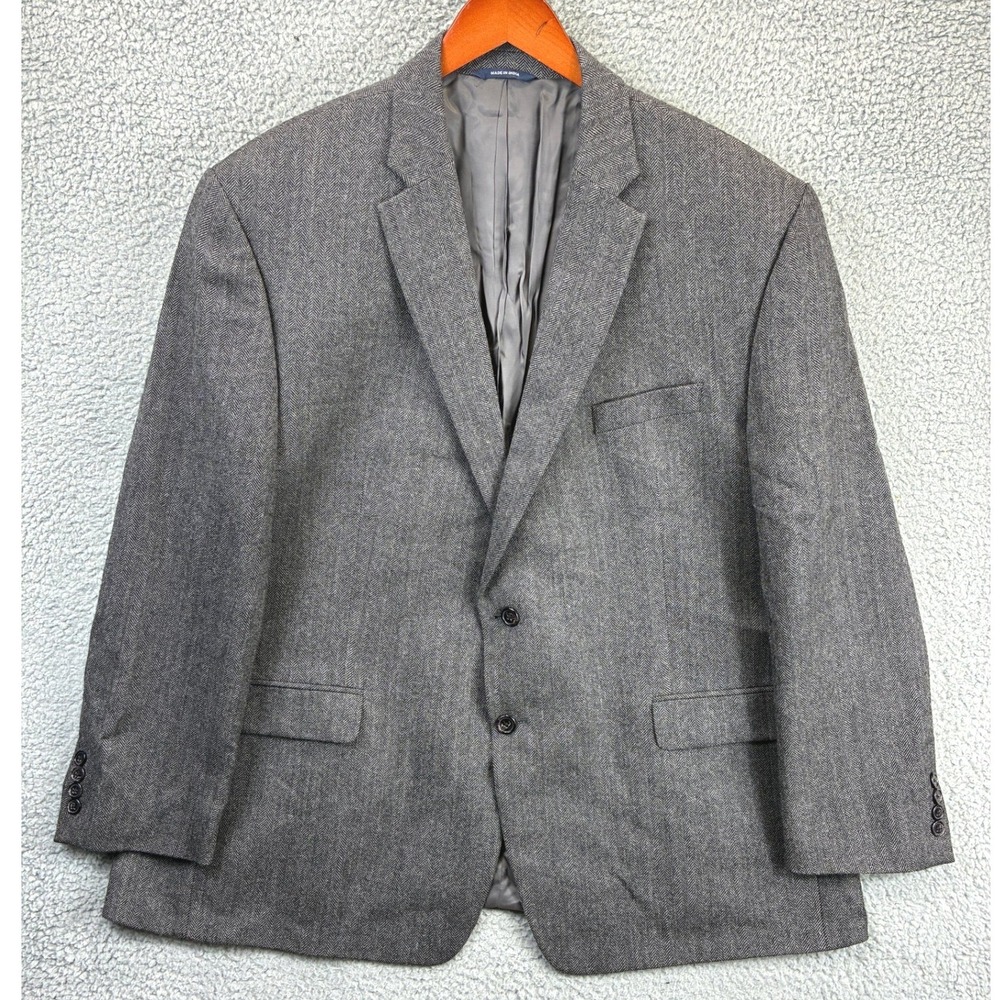 Ralph Lauren Herringbone Blazer Jacket Mens 50R Gray Wool Two Button Classic